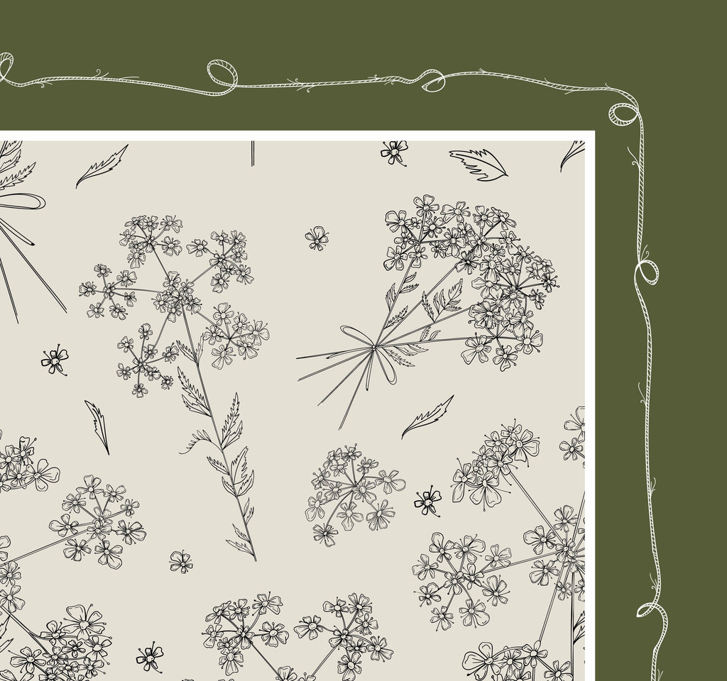 Evergreen Cow Parsley Scarf (Small) - 100% Silk