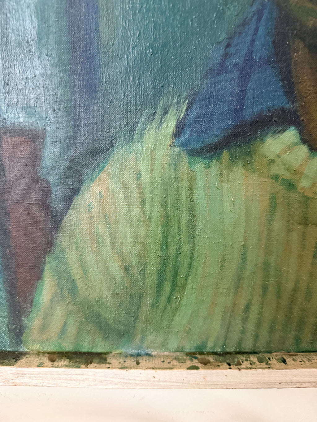 Midcentury Oil on Canvas: Portrait in Blue