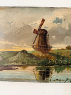 Landscape with Windmill: 19th Century Unframed Oil on Canvas