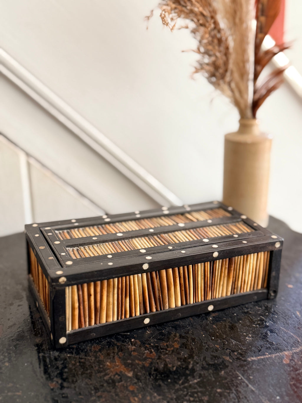 Rare 19th Century Porcupine Quill Sliding Lid Trinket Box