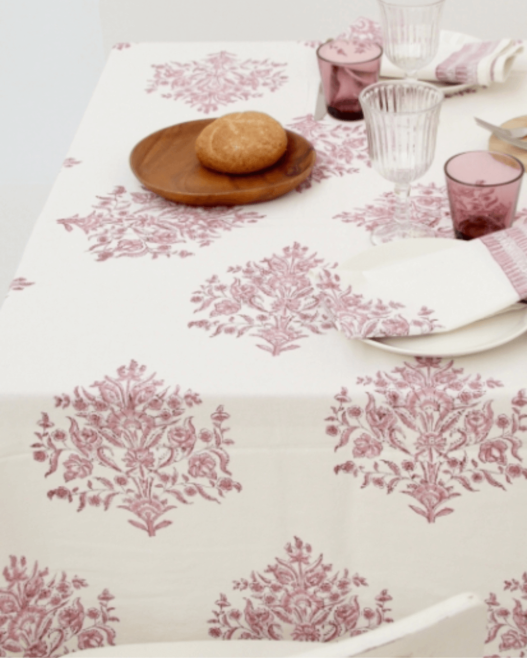 Varmala Hand Block Print Pink Tablecloth