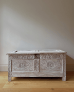 Lime Washed Carved Oak Blanket Box