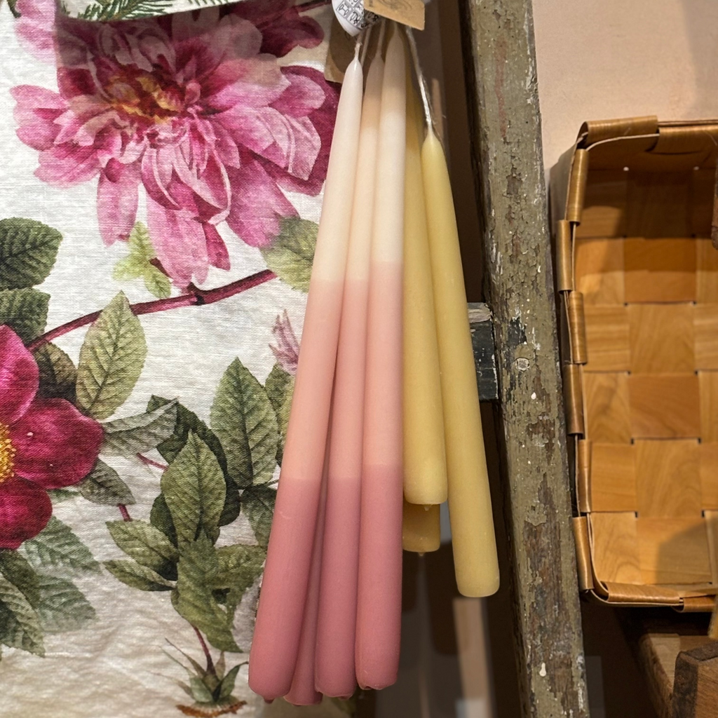 2 Tapered Dinner Candles | Pink & Ivory Ombre