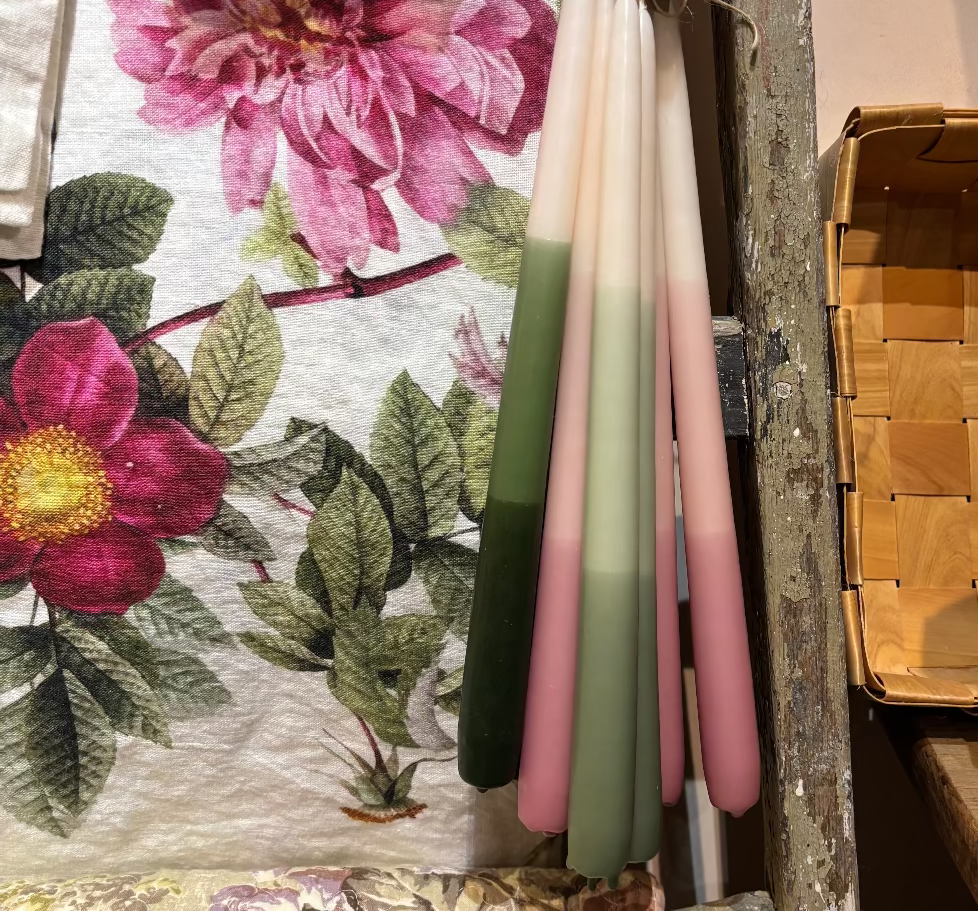 2 Tapered Dinner Candles | Pink & Ivory Ombre