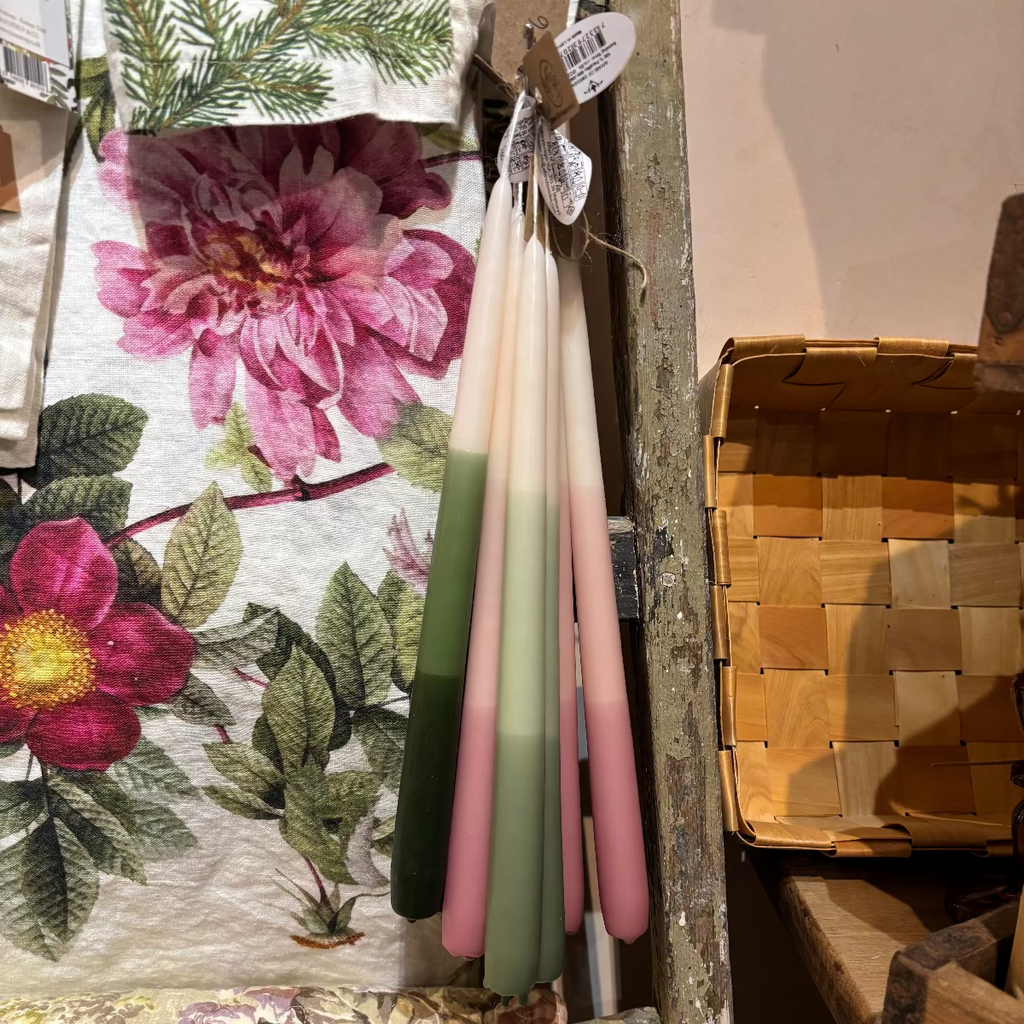 2 Tapered Dinner Candles | Pink & Ivory Ombre