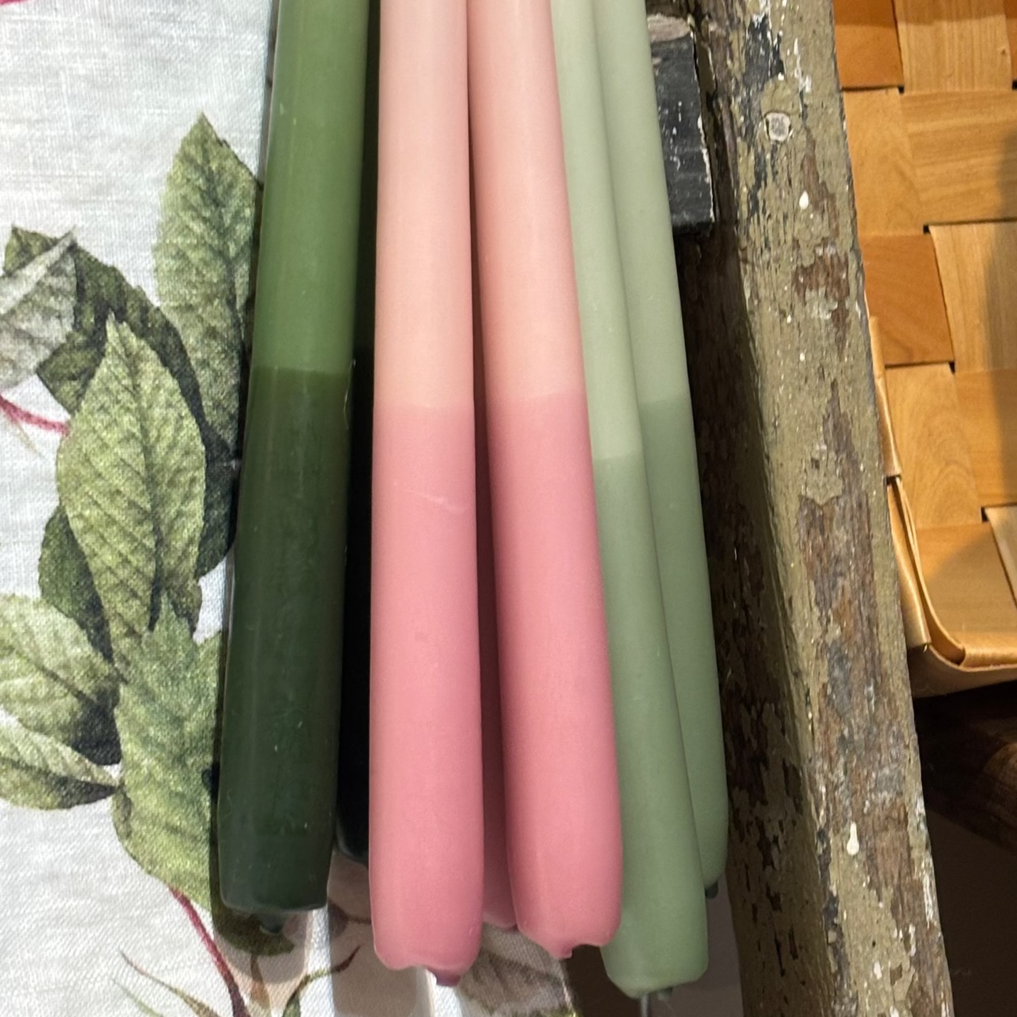 2 Tapered Dinner Candles | Dark Green & Ivory Ombre