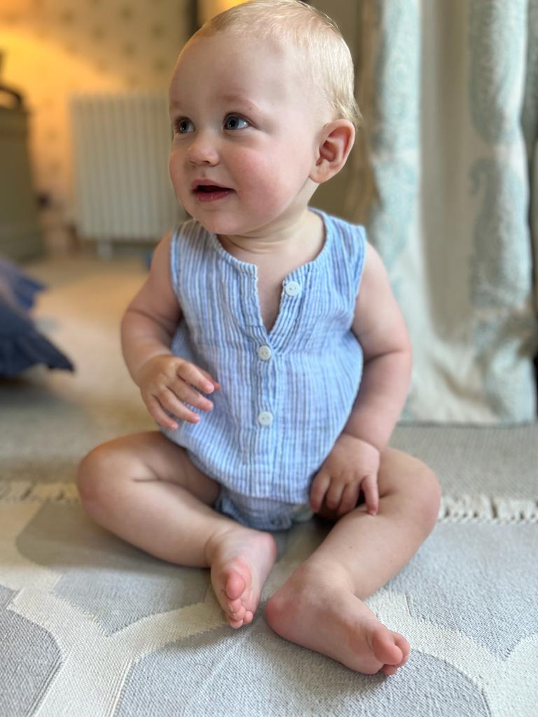 Blue Stripe Cotton Romper