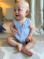 Blue Stripe Cotton Romper