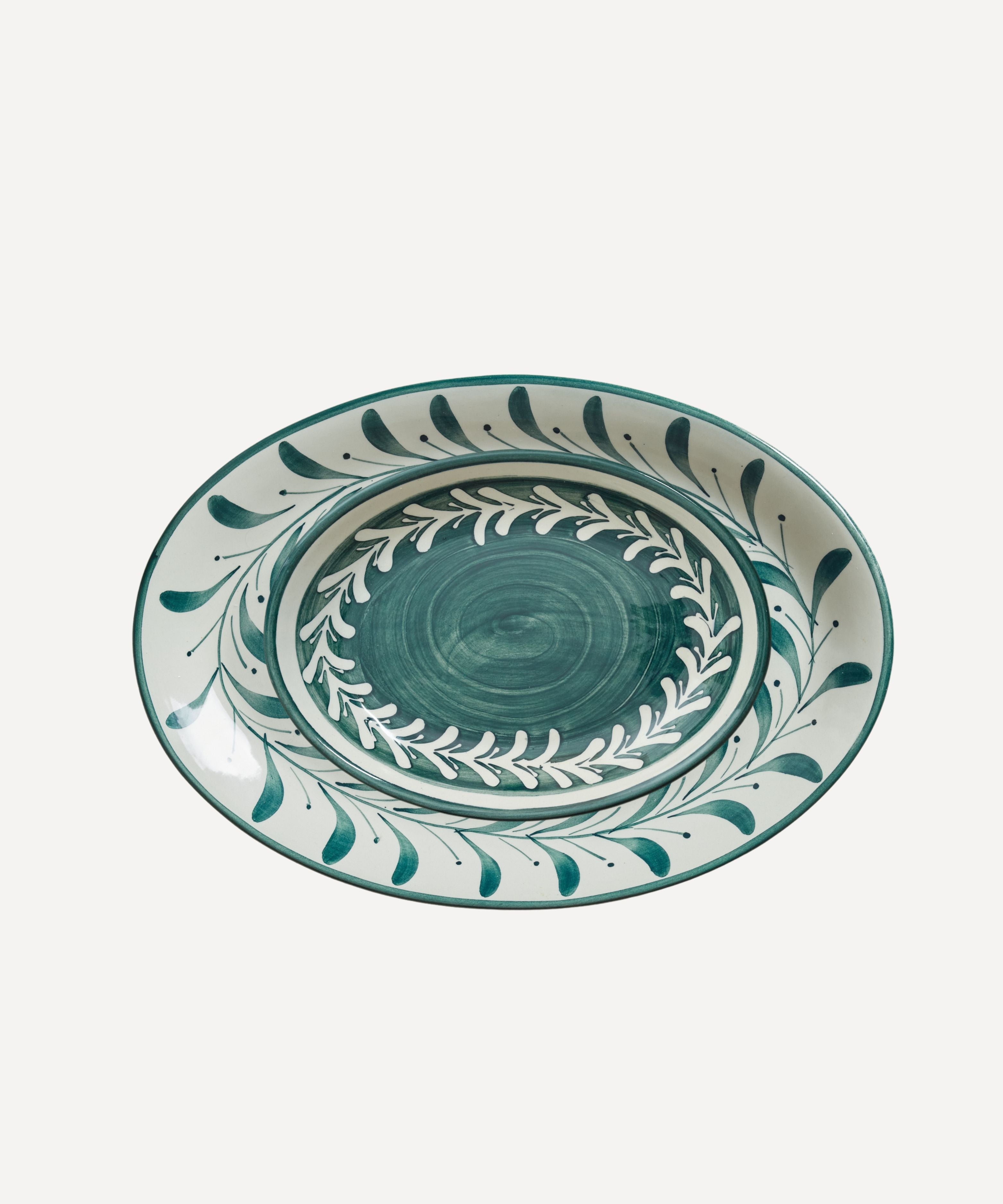 Helecho Serving Platter Set of 2 | Hand-Painted Ceramic, Teal