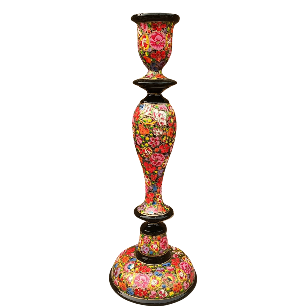 Kashmir Wooden Candle Stick Holder 12"