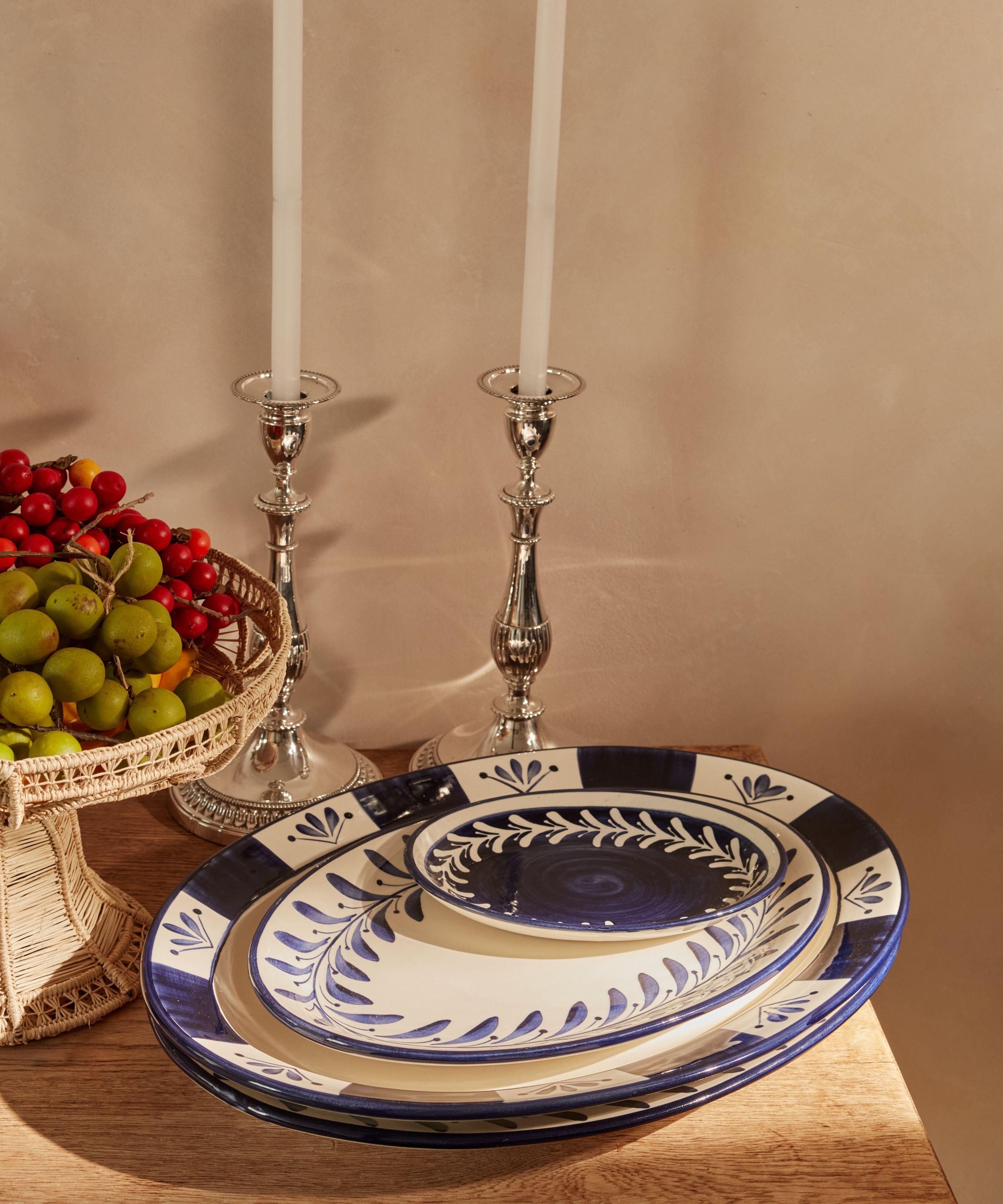 Helecho Serving Platter Set of 2 | Hand-Painted Ceramic, Deep Blue