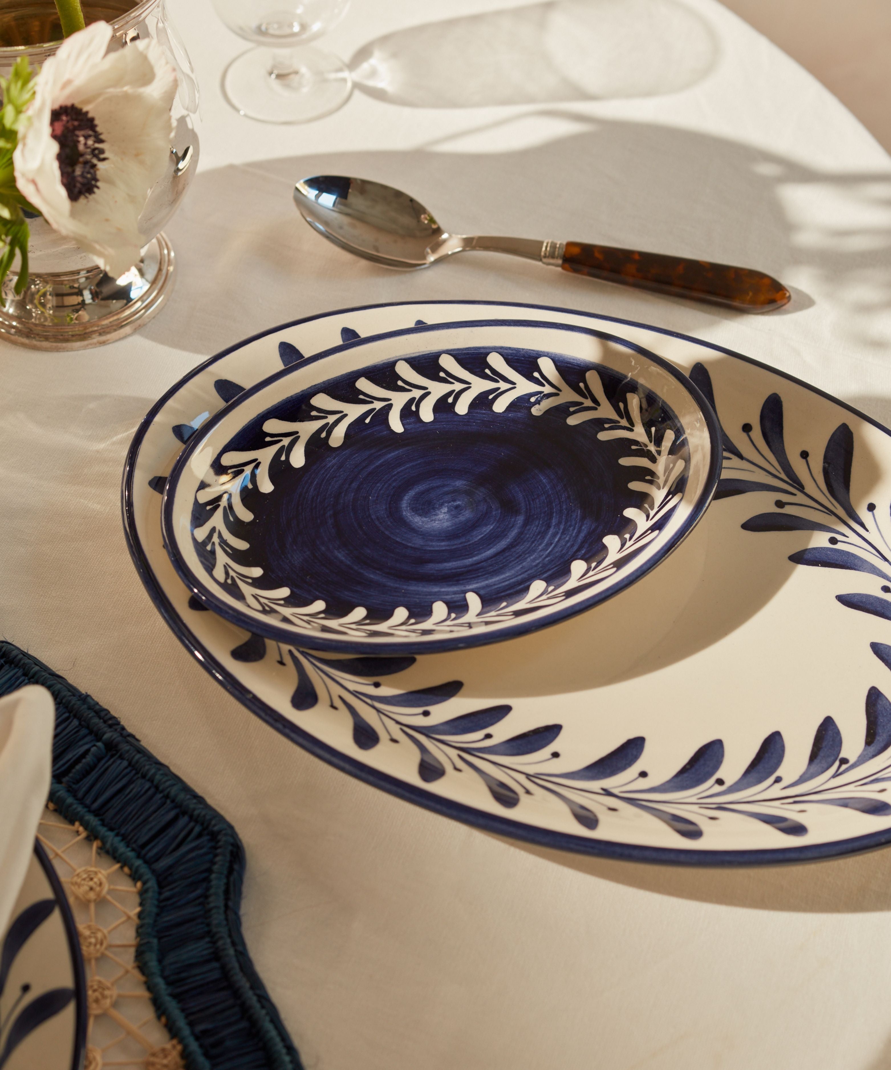 Helecho Serving Platter Set of 2 | Hand-Painted Ceramic, Deep Blue