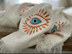 Organic Kimono in White with Orange & Blue Eye: Short