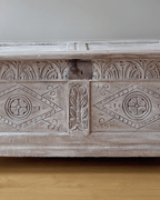 Lime Washed Carved Oak Blanket Box