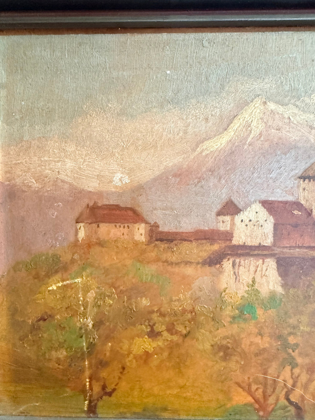 Early 1900s German Landscape: Oil on Wood Panel