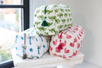 Crocodile wash bag block print cotton with waterproof lining