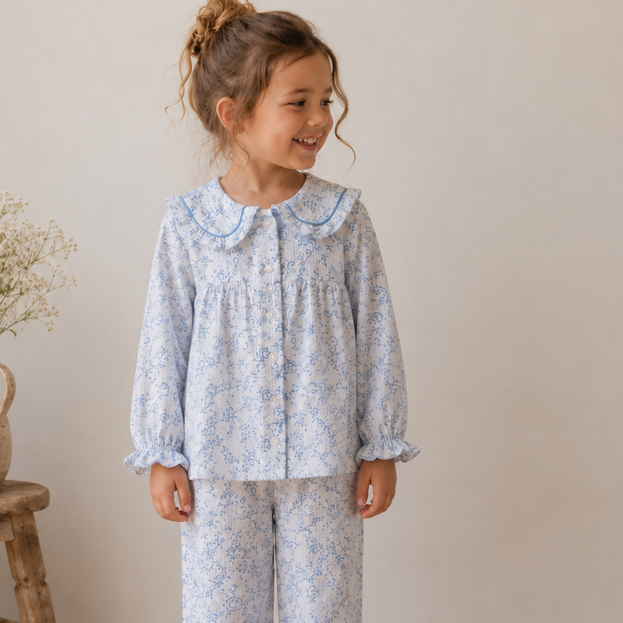 Blue Paisley Organic Muslin Pyjamas