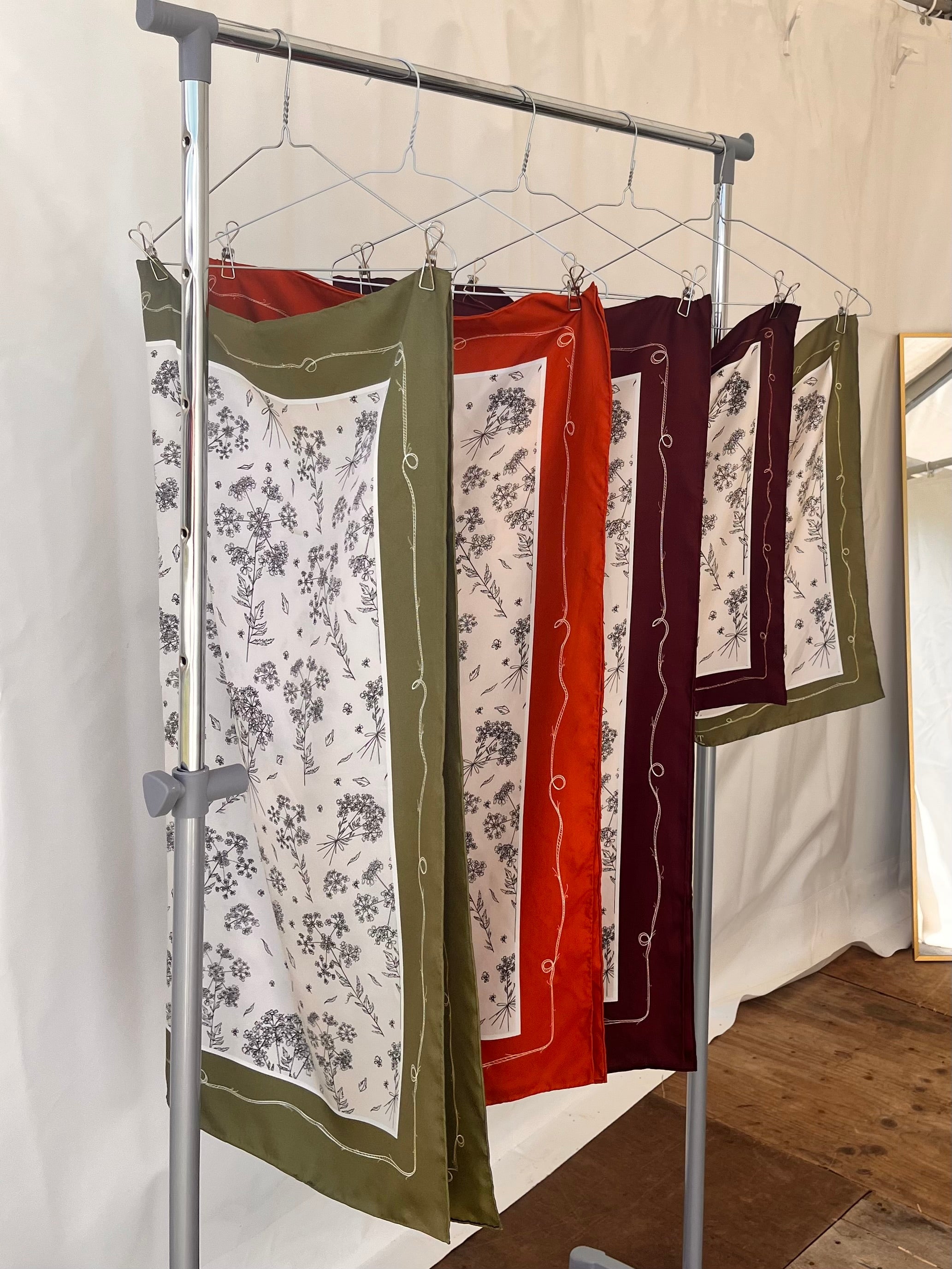 Dark Cherry Cow Parsley Scarf (Large) - 100% Silk