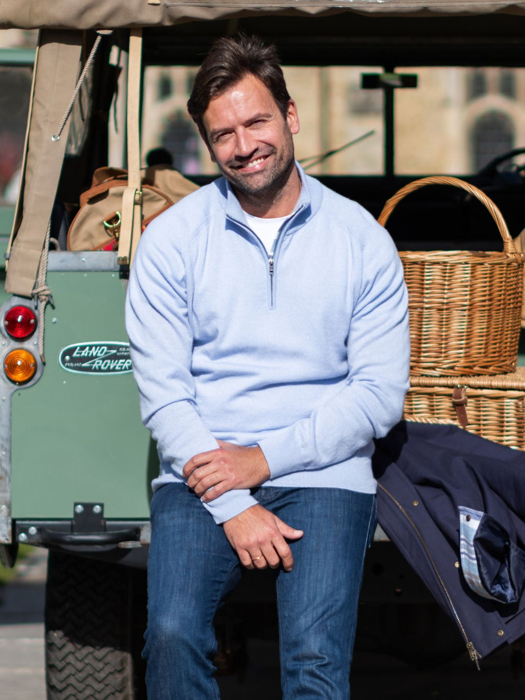 The Anga Blue Quarter Zip Jumper - Wool & Cashmere