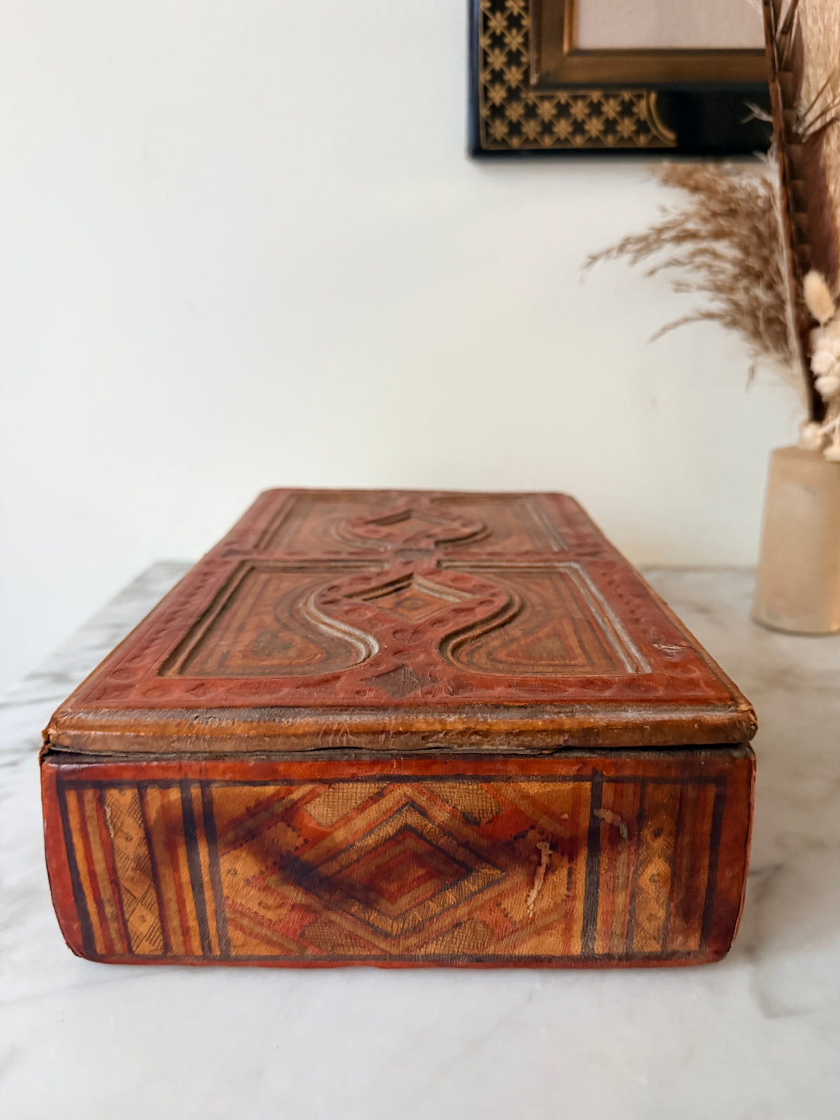 North African Hand-Tooled Leather Box, C1950