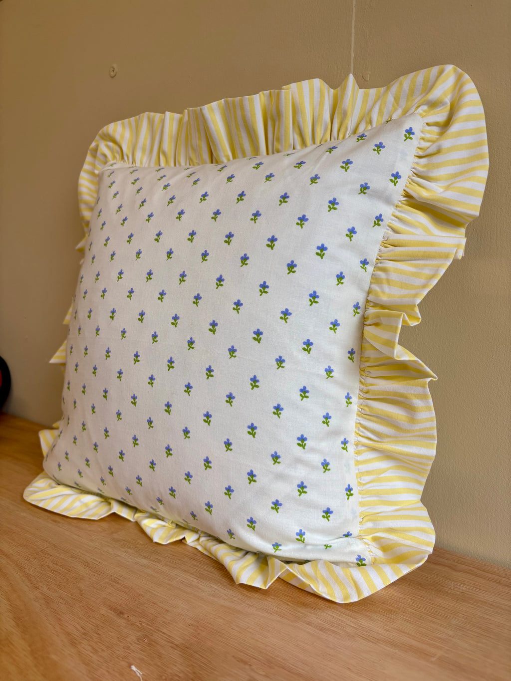 Handmade ruffle cushion from vintage Laura Ashley - Cottage Sprig and Lyme Regis