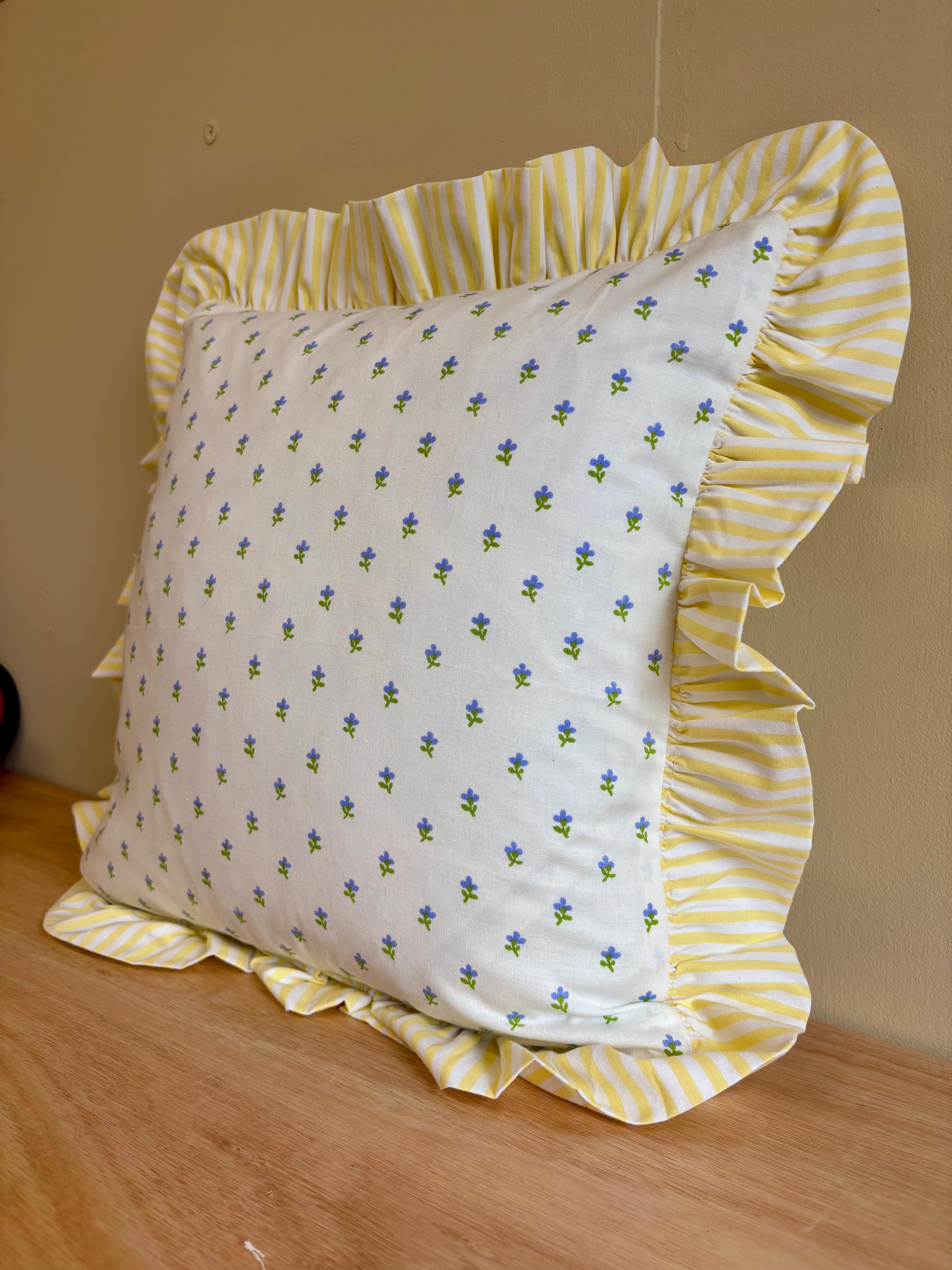 Handmade ruffle cushion from vintage Laura Ashley - Cottage Sprig and Lyme Regis