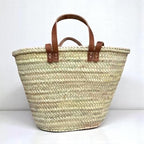 Handwoven Straw Market Bag with Long & Short Leather Handles