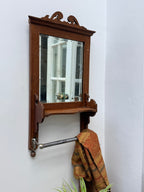 1920s French Oak Vanity or Shaving Mirror with Towel Rail