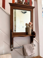1920s French Oak Vanity or Shaving Mirror with Towel Rail