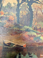 A Lake at Sunset: 19th Century Unframed Oil on Canvas