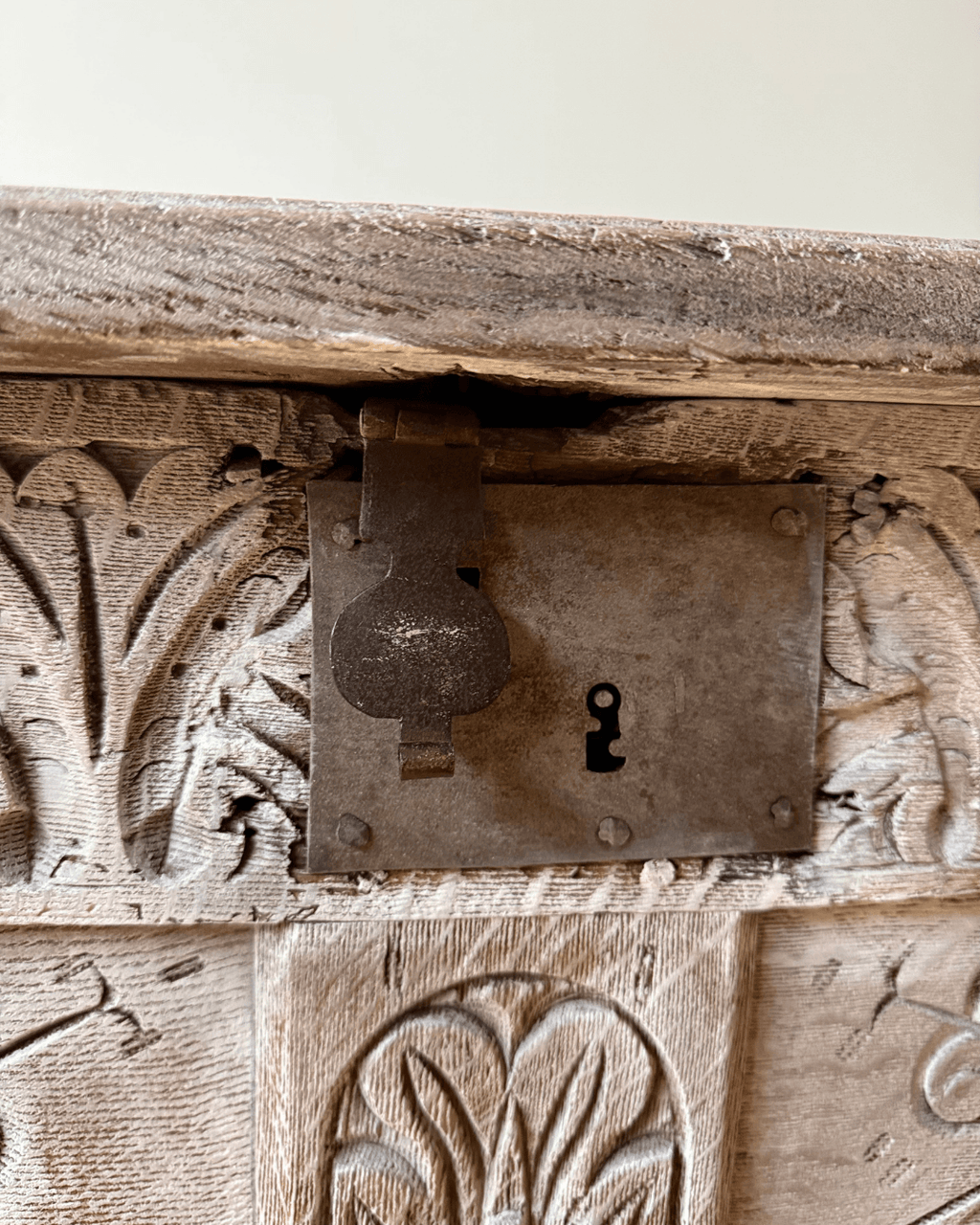Lime Washed Carved Oak Blanket Box