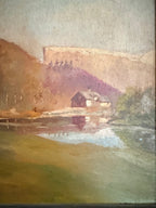 Early 1900s Atmospheric German Landscape: Oil on Wood Panel