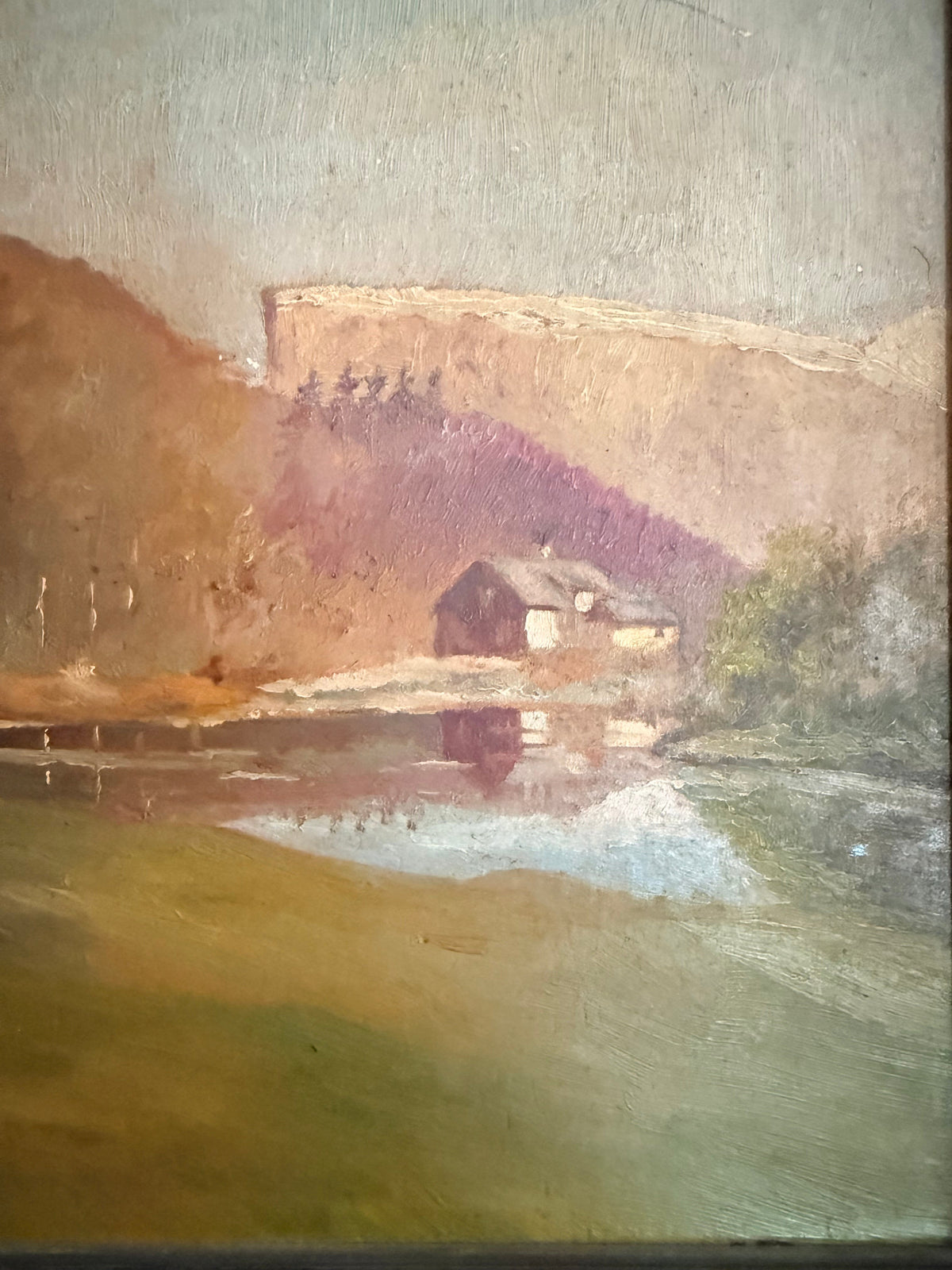 Early 1900s Atmospheric German Landscape: Oil on Wood Panel