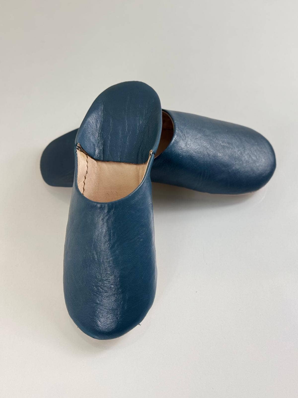 Handmade Moroccan Leather Babouche Slippers | Petrol Grey