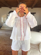 Red Ruffle Short Muslin Pyjamas