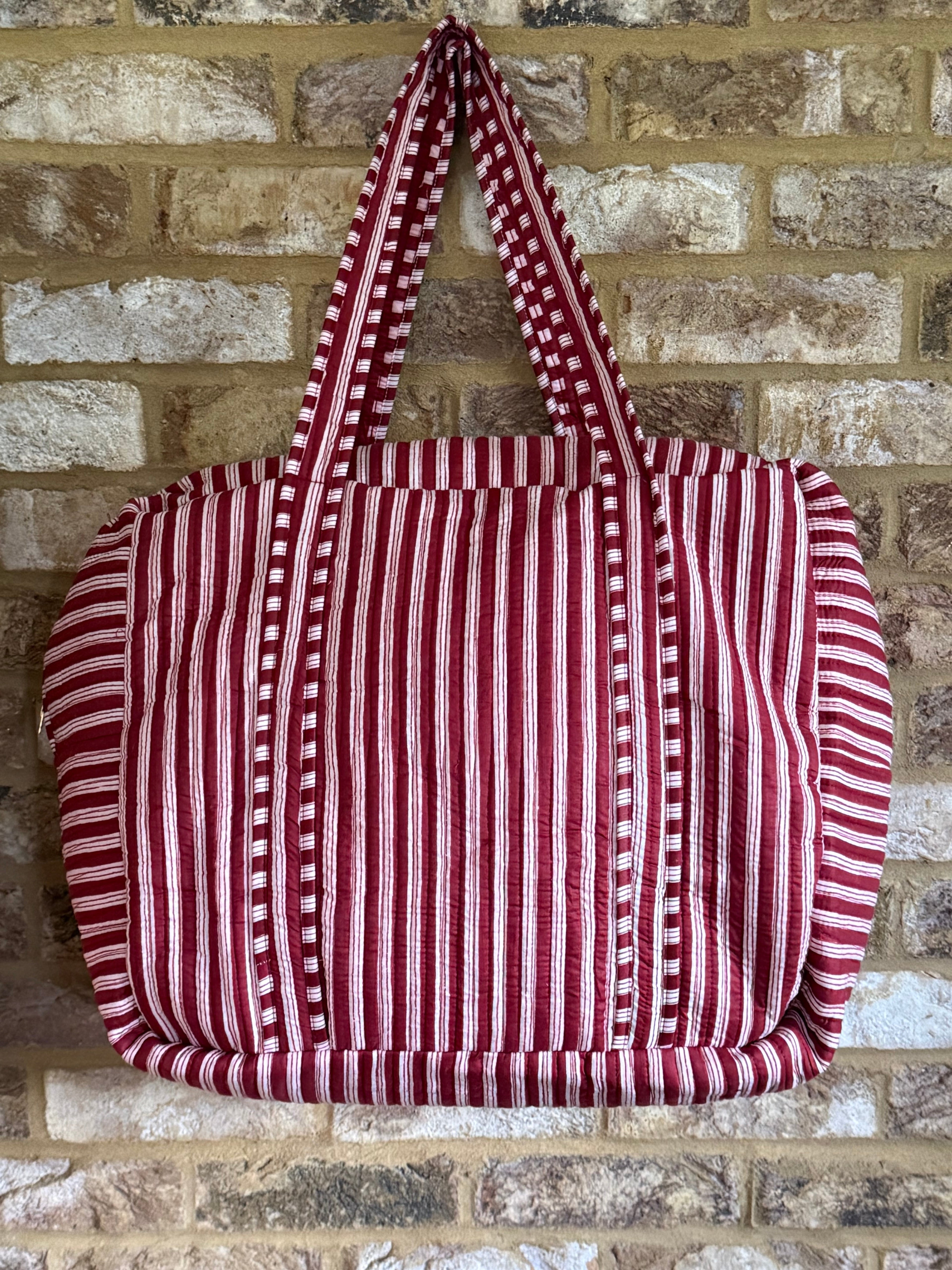 Quilted Weekender Bag - Burgundy Stripe