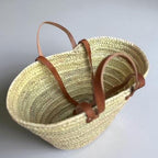 Handwoven Straw Market Bag with Long & Short Leather Handles
