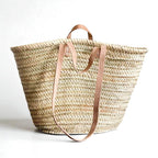 Handwoven Straw Market Bag with Long & Short Leather Handles