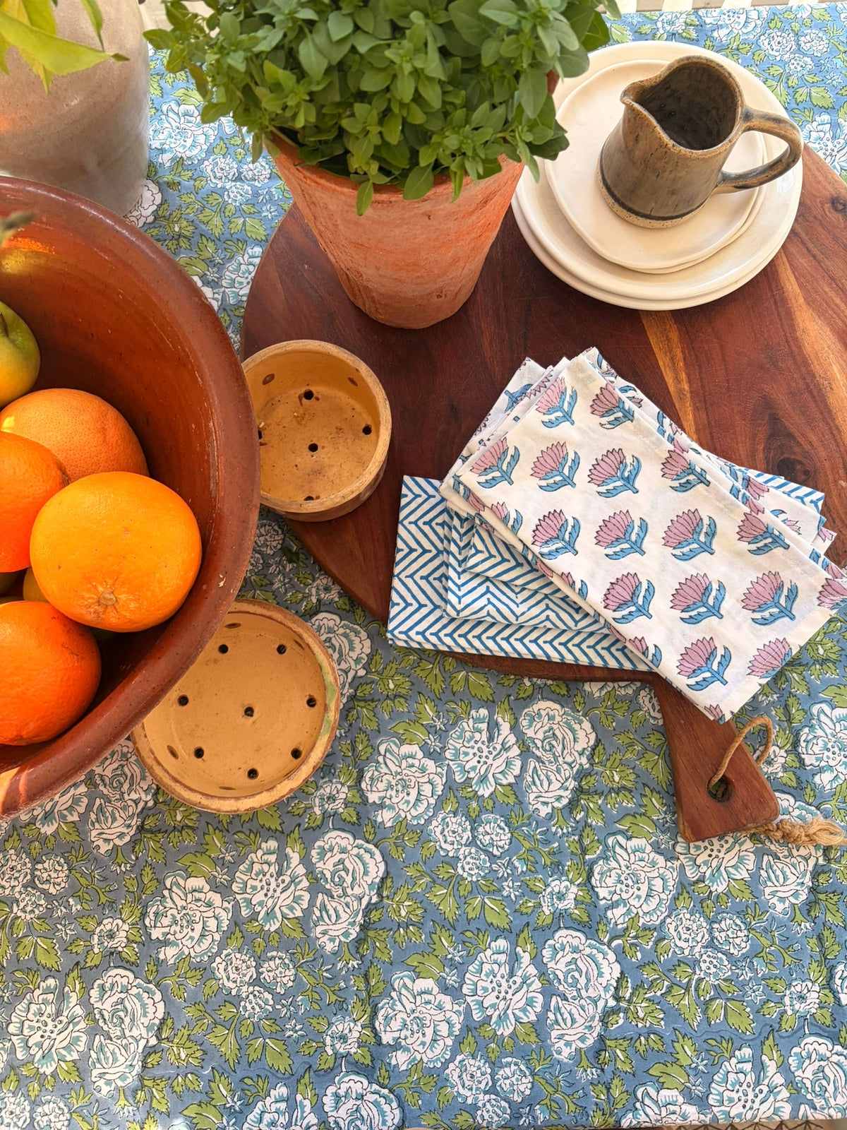 IN BLOOM BLUE hand block printed tablecloth