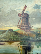 Landscape with Windmill: 19th Century Unframed Oil on Canvas