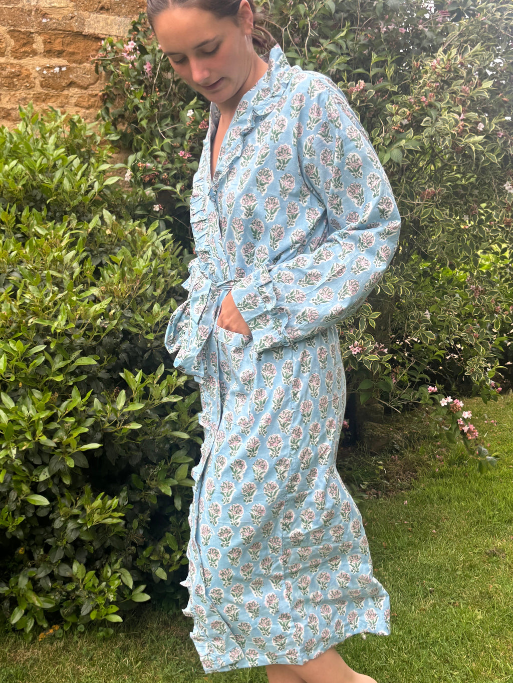 Blue Floral Frilly Dressing Gown