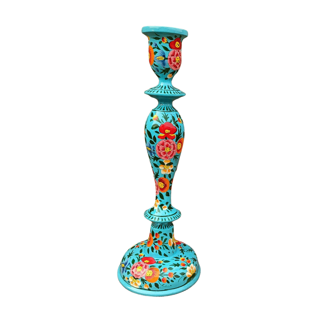 Kashmir Wooden Candle Stick Holder 12"