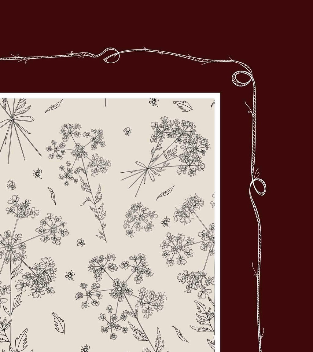 Dark Cherry Cow Parsley Scarf (Large) - 100% Silk