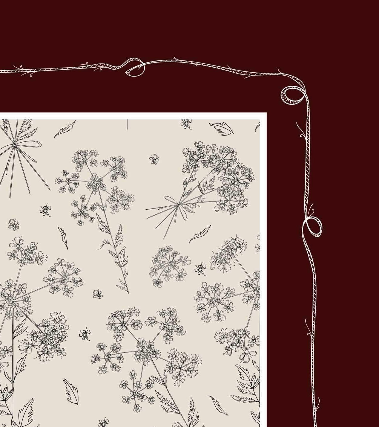 Dark Cherry Cow Parsley Scarf (Large) - 100% Silk