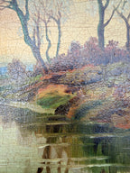 A Lake at Sunset: 19th Century Unframed Oil on Canvas