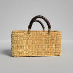 Woven Reed Market Basket - Leather Handle Tote Basket