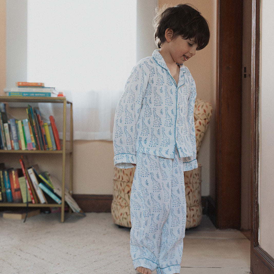 Blue Giraffe Organic Muslin Pyjamas