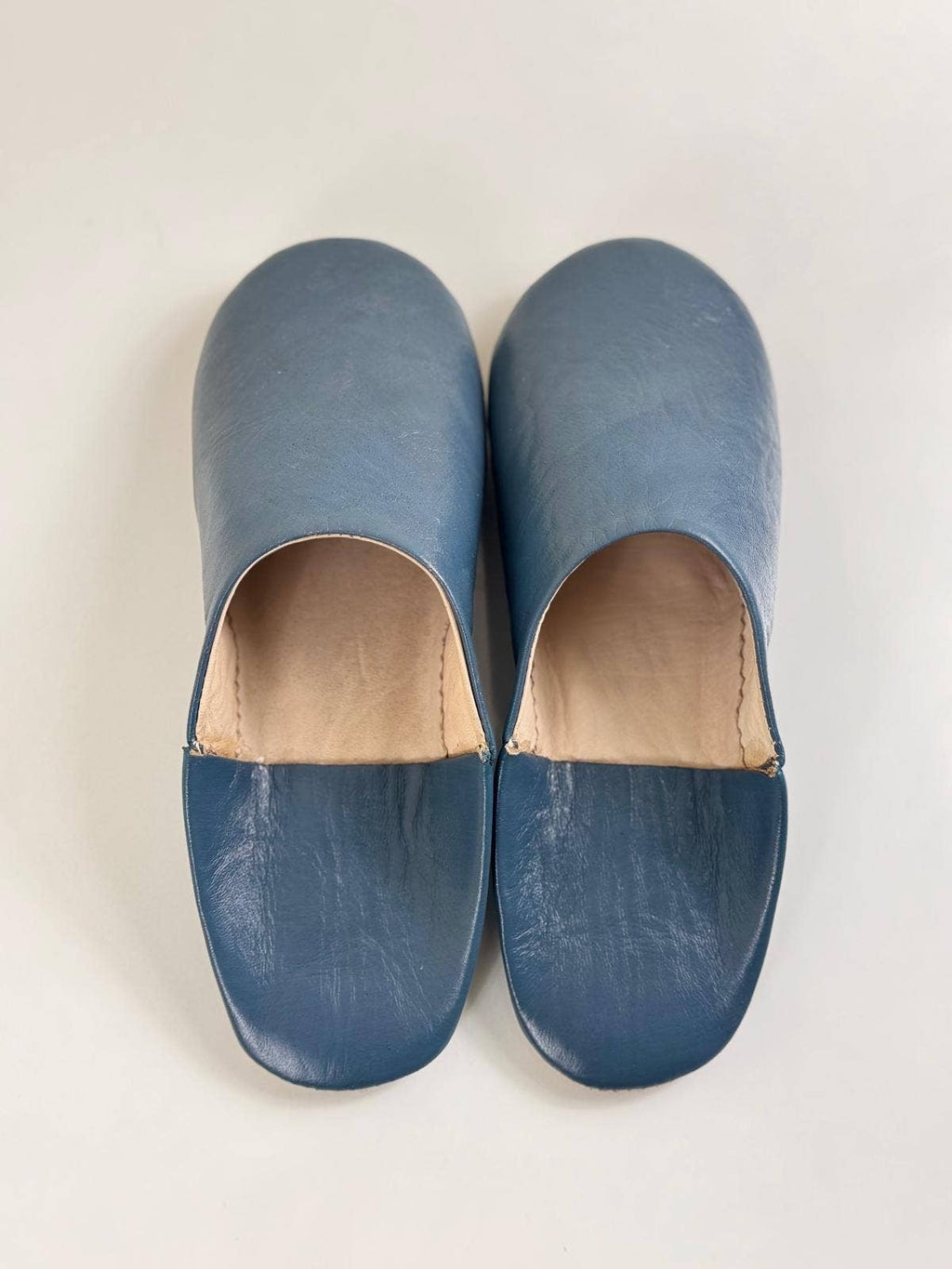 Handmade Moroccan Leather Babouche Slippers | Petrol Grey