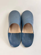 Handmade Moroccan Leather Babouche Slippers | Petrol Grey