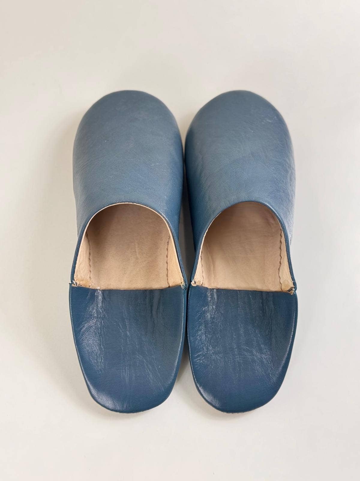 Handmade Moroccan Leather Babouche Slippers | Petrol Grey